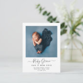 Modernes Script Baby Foto Neue Crib Moving Ankündigungspostkarte (Stehend Vorderseite)
