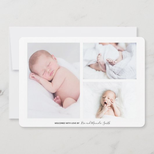 Modernes Script Baby Name Foto Collage Birth Ankündigung (Rückseite)