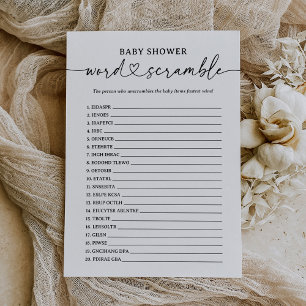 Modernes Script Baby Shooting Word Scramble Game Einladung
