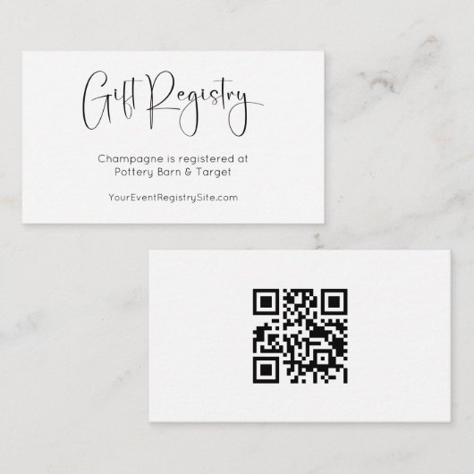 Modernes Script Baby Showbüro QR Code Geschenkregi Begleitkarte (Vorne/Hinten)