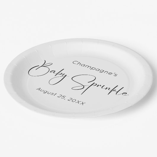 Modernes Script Baby Sprinkle Pappteller (Schrägansicht)