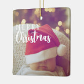 Modernes Script Baby's First Christmas Foto Keramikornament (Links)