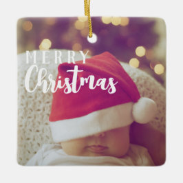 Modernes Script Baby's First Christmas Foto Keramikornament