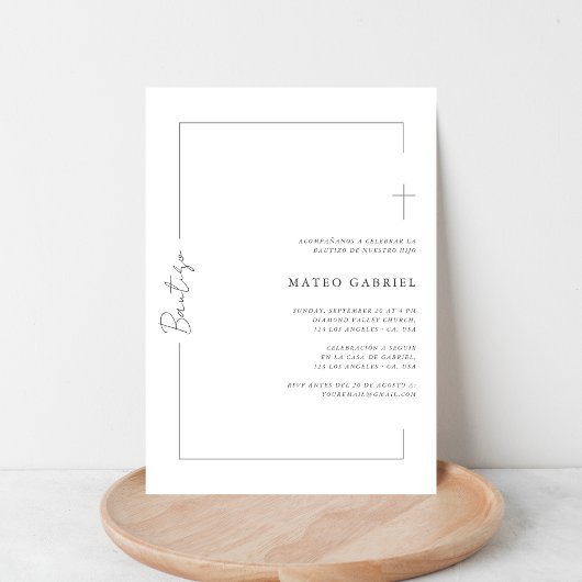 Modernes Script Bautizo Einladung auf Spanisch