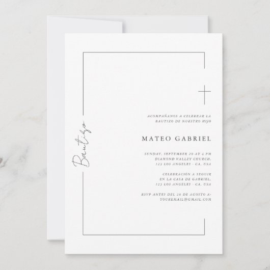 Modernes Script Bautizo Einladung auf Spanisch (Vorderseite)