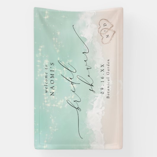 Modernes Script Beach Herz Brautparty Willkommen Banner (Vertikal)