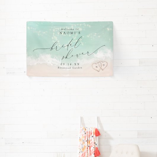 Modernes Script Beach Herz Brautparty Willkommen Banner (InSitu)