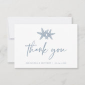 Modernes Script Beach Starfish Dusty Blue Wedding Dankeskarte