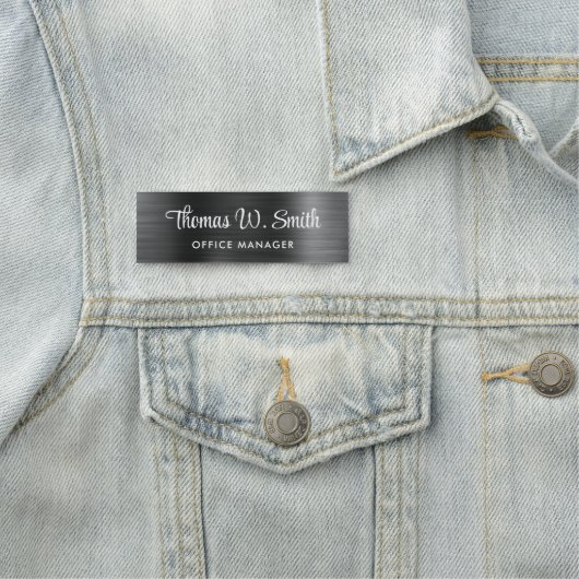 Modernes Script Beruflich Silver Grau Namensschild (Beispiel)