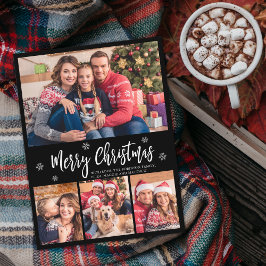 Modernes Script Black 4 Foto Collage Weihnachten Postkarte