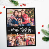 Modernes Script Black 4 Foto Collage Weihnachten Postkarte