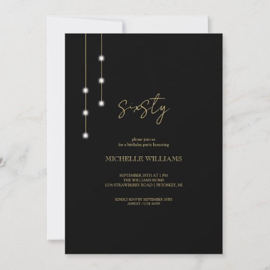 Modernes Script Black and Gold Party Einladung (Vorderseite)