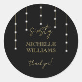 Modernes Script Black and Gold Party Runder Aufkleber (Vorderseite)