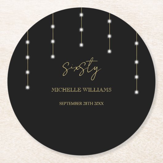 Modernes Script Black and Gold Party Runder Pappuntersetzer (Vorderseite)