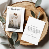 Modernes Script Black and White Wedding Foto Dankeskarte
