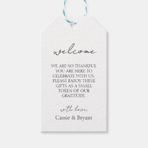 Modernes Script Black and White Wedding Willkommen Geschenkanhänger