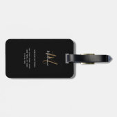Modernes Script Black Gold Monogram Name Stilvoll Gepäckanhänger (Rückseite horizontal)