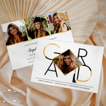 Modernes Script Black Gold Tassel Grad Foto Collag