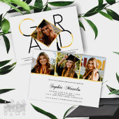 Modernes Script Black Gold Tassel Grad Foto Collag Einladung