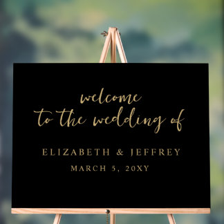 Modernes Script Black Gold Wedding Willkommenszeic Acrylschild