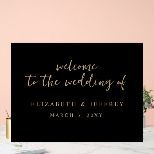 Modernes Script Black Gold Wedding Willkommenszeic Acrylschild (Hochzeit)