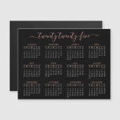 Modernes Script Black Rose Gold 2025 Kalender Magnetkarte (Vorne/Hinten)