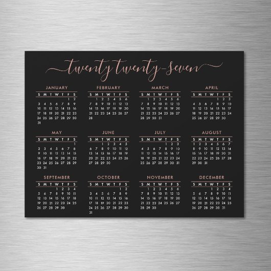 Modernes Script Black Rose Gold 2025 Kalender Magnetkarte
