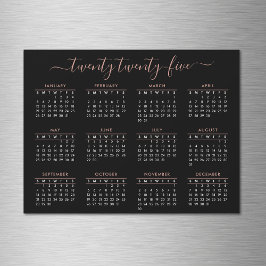 Modernes Script Black Rose Gold 2025 Kalender Magnetkarte