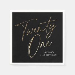 Modernes Script Black und Gold 21. Geburtstag Part Serviette