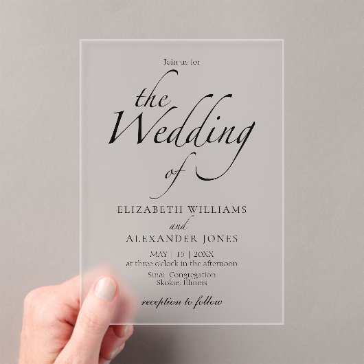 Modernes Script Black & White Wedding Acryleinladungen (Insitu (Handheld))