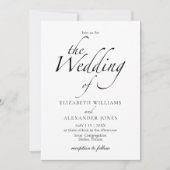 Modernes Script Black & White Wedding Einladung (Vorderseite)