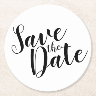 Modernes Script Black&White Wedding speichern das  Runder Pappuntersetzer