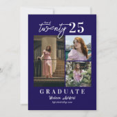 Modernes Script Blue 3 Foto Collage Abschluss Ankündigung (Vorderseite)