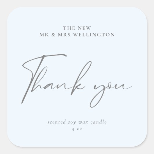 Modernes Script Blue Gray Gastgeschenk Hochzeit Ca Quadratischer Aufkleber (Vorderseite)