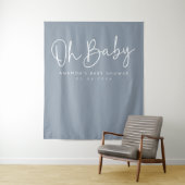 Modernes Script Blue Oh Baby Dusche Hintergrund Wandteppich (Beispiel)