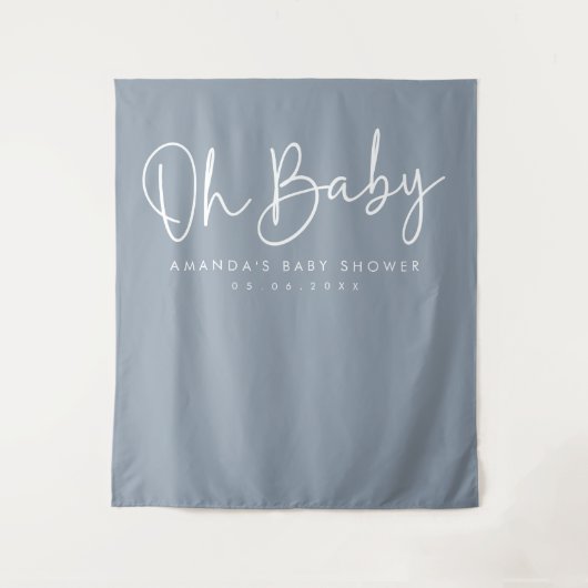 Modernes Script Blue Oh Baby Dusche Hintergrund Wandteppich (Vorderseite)