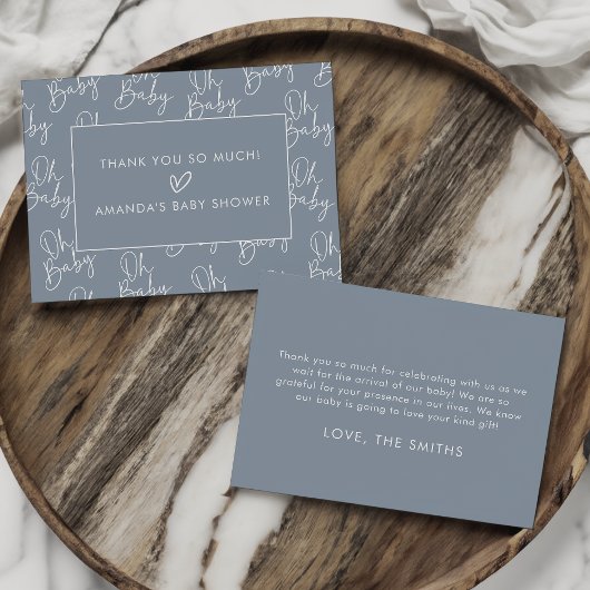 Modernes Script Blue Oh Baby Simple Baby Dusche Fl Dankeskarte