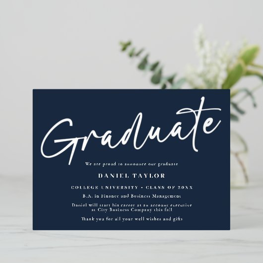 Modernes Script Blue Silver Abschluss Ankündigung (Stehend vorne)