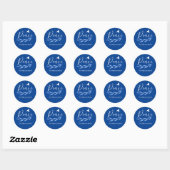Modernes Script Blue und White Holiday Runder Aufkleber (Blatt)