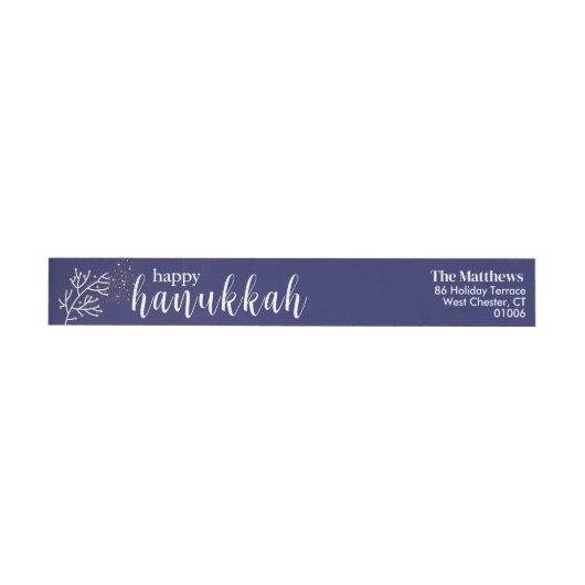 Modernes Script Blue & White Hanukkah Rücksendeadr (Person)