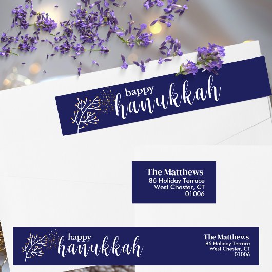 Modernes Script Blue & White Hanukkah Rücksendeadr