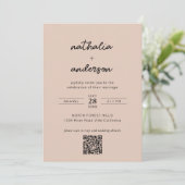 Modernes Script Boho Beige Foto QR Code Hochzeit Einladung (Stehend Vorderseite)