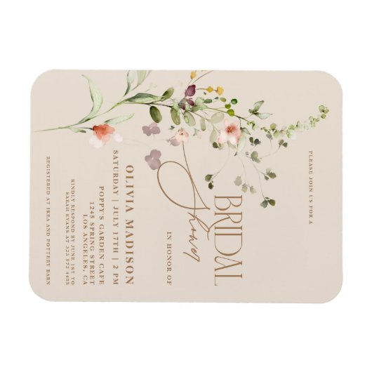 Modernes Script Boho Flower Garden Brautparty Magnet (Horizontal)