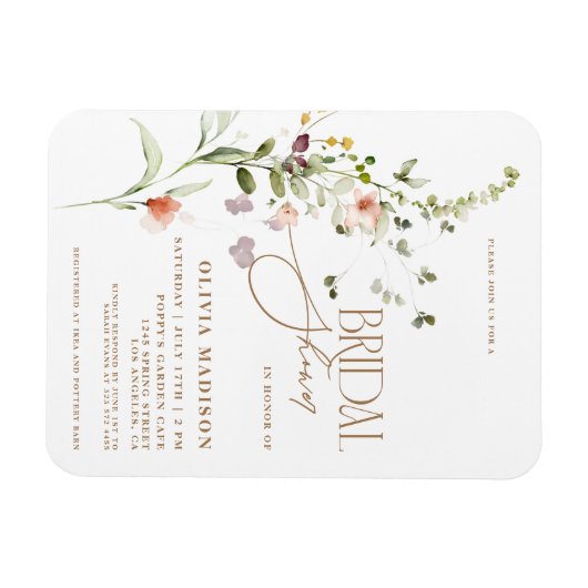 Modernes Script Boho Flower Garden Brautparty Magnet (Horizontal)