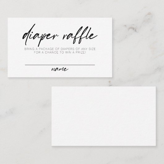 Modernes Script Boho Minimal Diaper Raffle Platzkarte (Vorne/Hinten)
