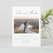 Modernes Script Boho Wedding Foto Dankeskarte (Stehend Vorderseite)