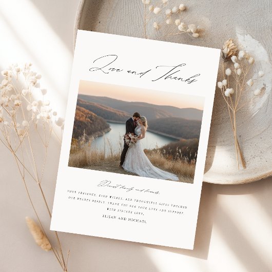 Modernes Script Boho Wedding Foto Dankeskarte