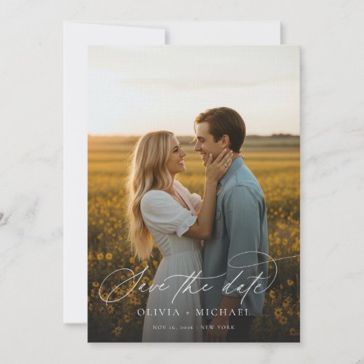 Modernes Script Boho Wedding Foto Save The Date (Vorderseite)