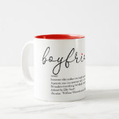 Modernes Script Boyfriend Definition Liebe Herz Zweifarbige Tasse (Vorderseite Links)