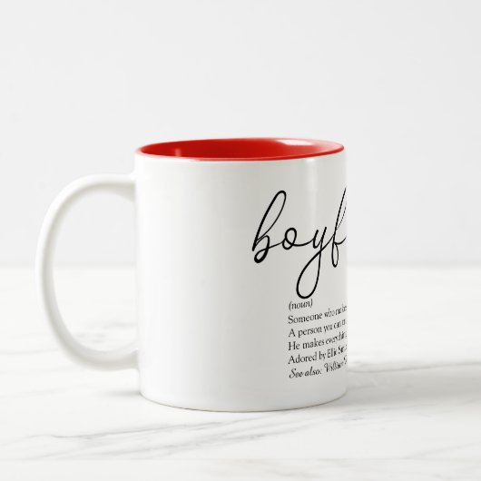 Modernes Script Boyfriend Definition Liebe Herz Zweifarbige Tasse (Links)